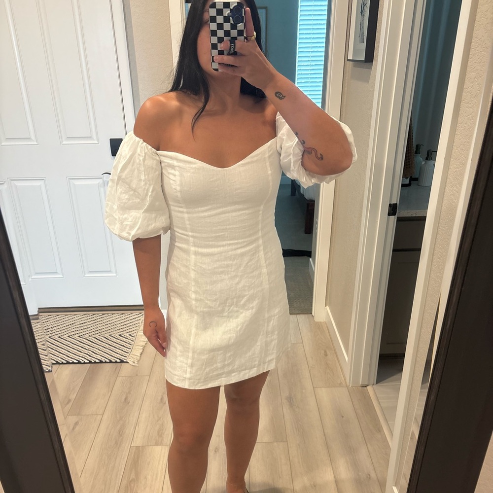 NWT RHODE Off-Shoulder White Puff-Sleeve Mini Dress